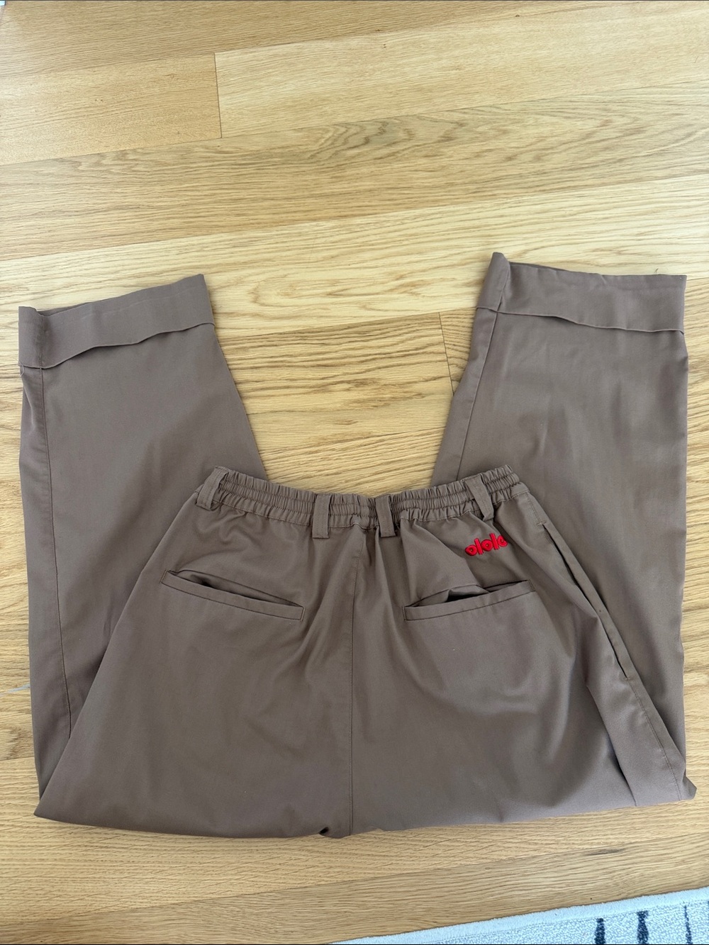 Men's Taupe Dress Pants with Subtle Red Logo Embroidery